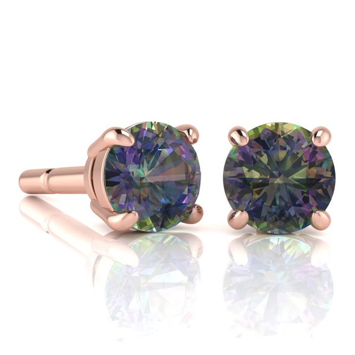 2 3/4 Carat Round Shape Mystic Topaz Stud Earrings in 14K Rose Gold Over Sterling Silver by SuperJeweler