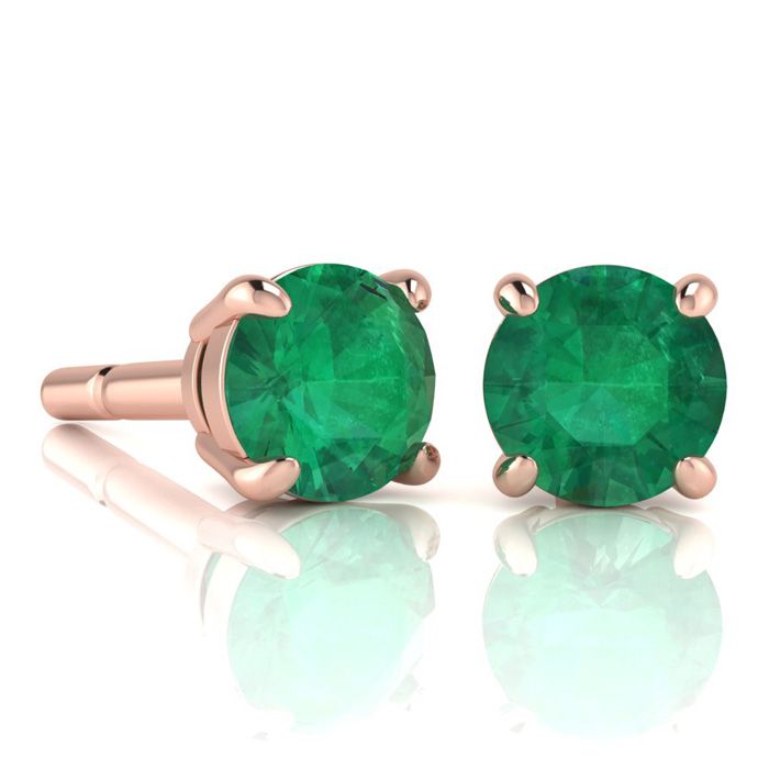 2 Carat Round Shape Emerald Stud Earrings in 14K Rose Gold Over Sterling Silver by SuperJeweler