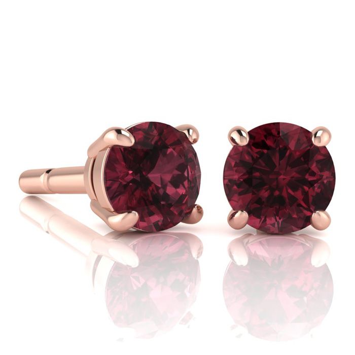 2.5 Carat Round Shape Garnet Stud Earrings in 14K Rose Gold Over Sterling Silver by SuperJeweler