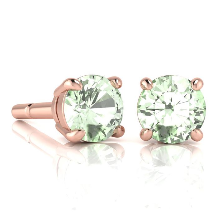 2 Carat Round Shape Green Amethyst Stud Earrings in 14K Rose Gold Over Sterling Silver by SuperJeweler