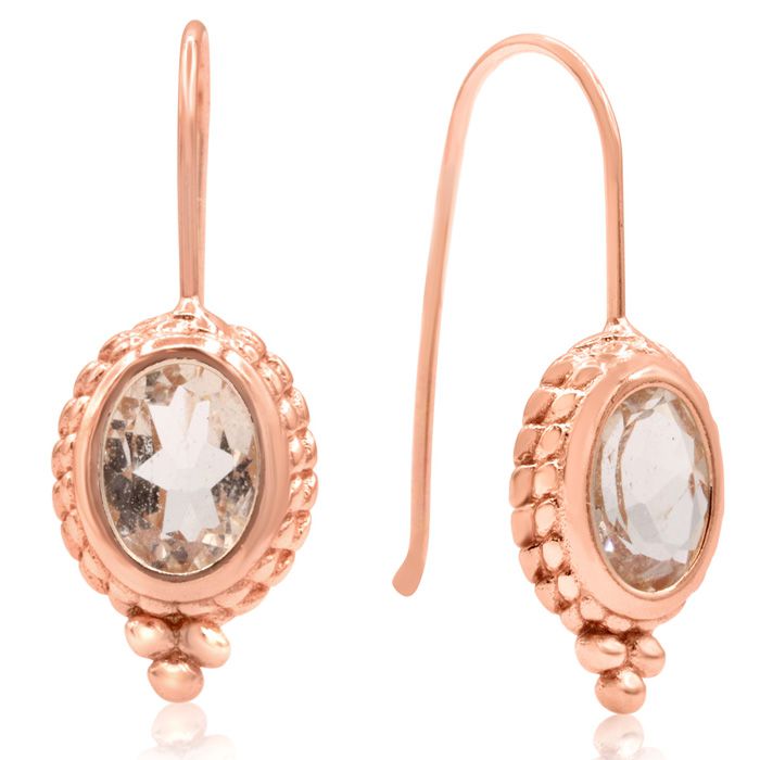 2 1/3 Carat Oval Morganite Dangle Earrings w/ Rope Detail in 14K Rose Gold (2 g) Over Sterling Silver by SuperJeweler