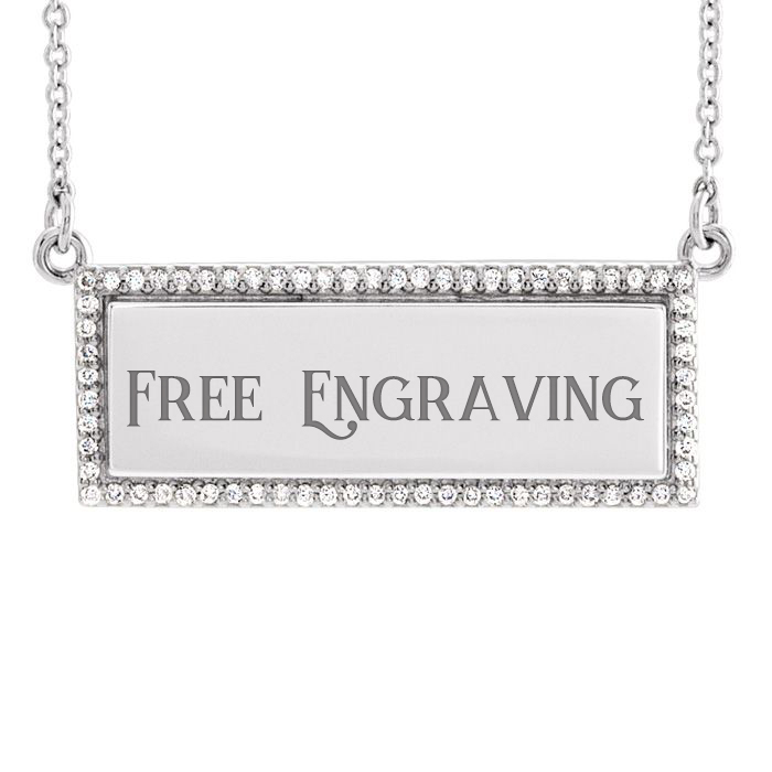 14K White Gold (4.6 g) 1/6 Carat Diamond Bar Necklace w/ Free Custom Engraving, 18 Inches, G/H Color by SuperJeweler