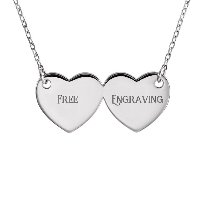 14K White Gold (2.8 g) Double Heart Necklace w/ Free Custom Engraving, 17 Inches by SuperJeweler