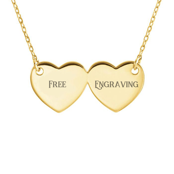 14K Yellow Gold (2.8 g) Double Heart Necklace w/ Free Custom Engraving, 17 Inches by SuperJeweler
