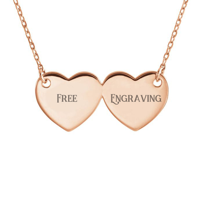 14K Rose Gold (2.8 g) Double Heart Necklace w/ Free Custom Engraving, 17 Inches by SuperJeweler