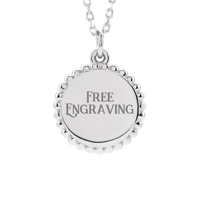 14K White Gold (3.5 g) Beaded Disc Necklace w/ Free Custom Engraving, 16 Inches by SuperJeweler