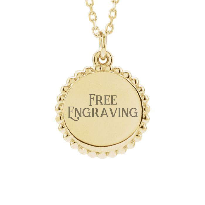 14K Yellow Gold (3.5 g) Beaded Disc Necklace w/ Free Custom Engraving, 16 Inches by SuperJeweler