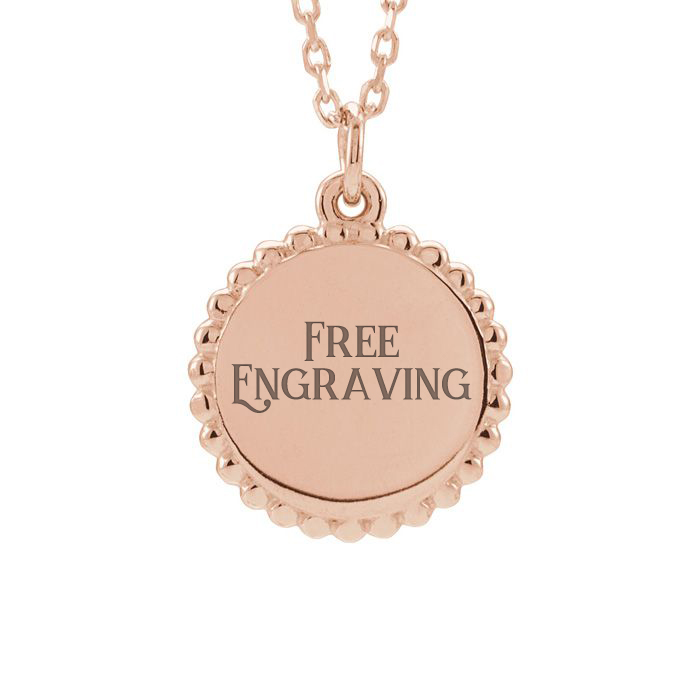 14K Rose Gold (3.5 g) Beaded Disc Necklace w/ Free Custom Engraving, 16 Inches by SuperJeweler