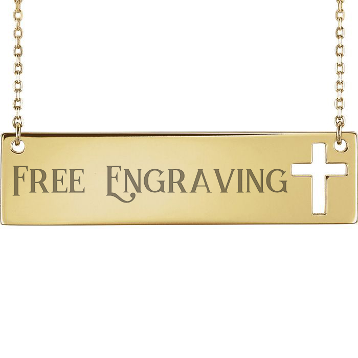 14K Yellow Gold (5.5 g) Cross Bar Necklace w/ Free Custom Engraving, 16 Inches by SuperJeweler