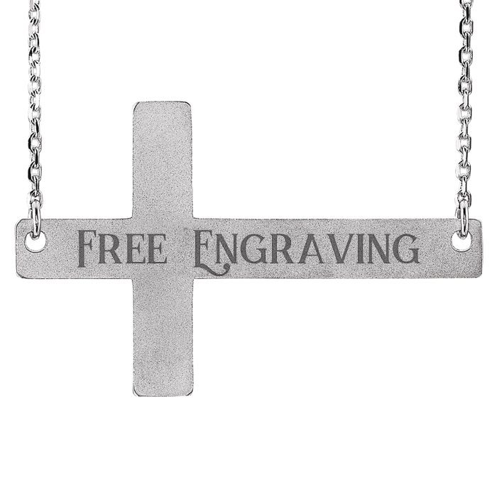 14K White Gold (3.1 g) Sideways Cross Necklace w/ Free Custom Engraving, 16 Inches by SuperJeweler