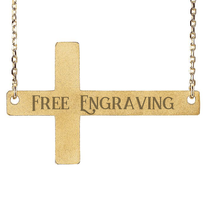 14K Yellow Gold (3.1 g) Sideways Cross Necklace w/ Free Custom Engraving, 16 Inches by SuperJeweler