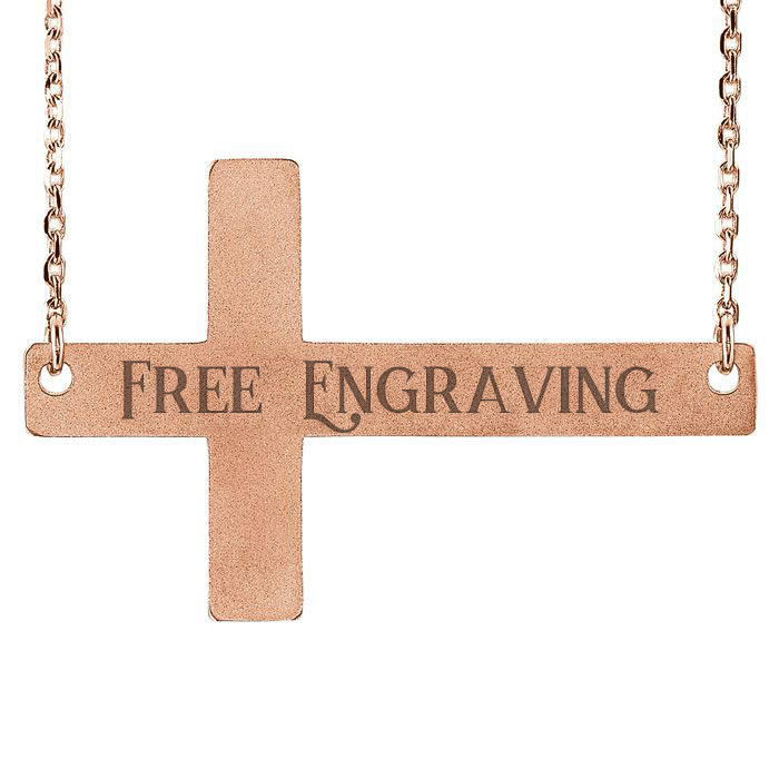 14K Rose Gold (3.1 g) Sideways Cross Necklace w/ Free Custom Engraving, 16 Inches by SuperJeweler