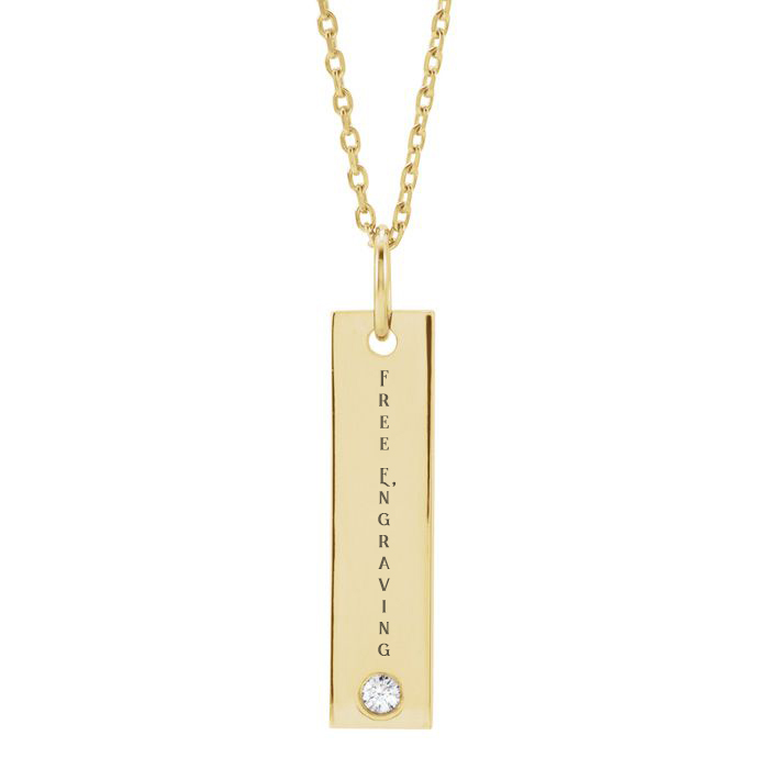 14K Yellow Gold (2.8 g) 0.03 Carat Diamond Vertical Bar Necklace w/ Free Custom Engraving, 16 Inches, G/H Color by SuperJeweler