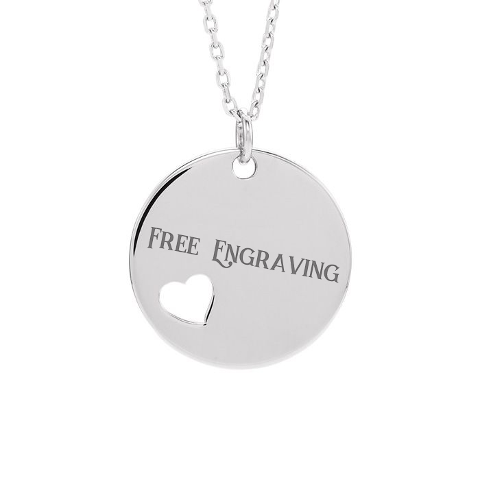 14K White Gold (3.2 g) Heart Disc Necklace w/ Free Custom Engraving, 16 Inches by SuperJeweler