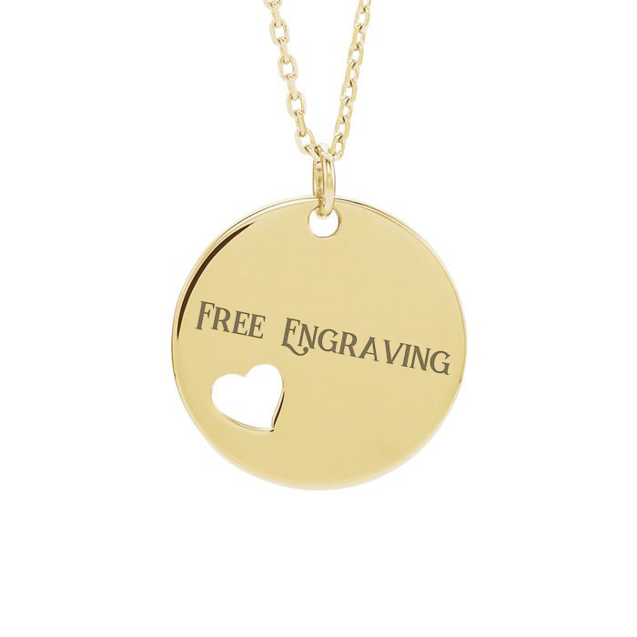 14K Yellow Gold (3.2 g) Heart Disc Necklace w/ Free Custom Engraving, 16 Inches by SuperJeweler