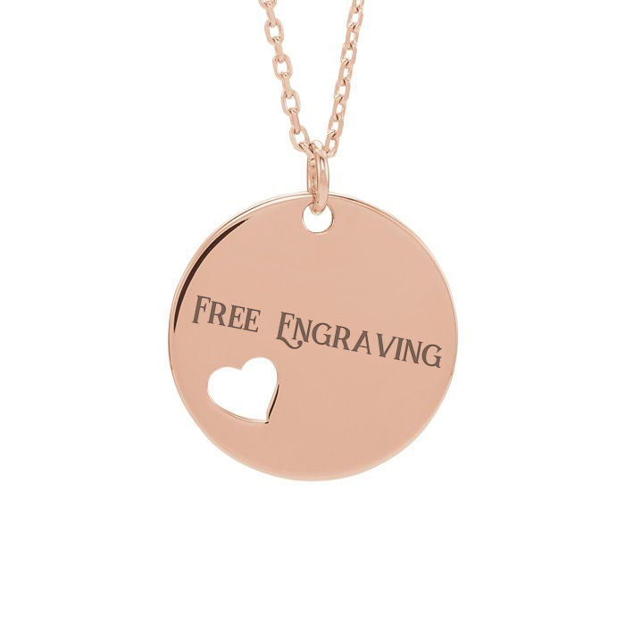 14K Rose Gold (3.2 g) Heart Disc Necklace w/ Free Custom Engraving, 16 Inches by SuperJeweler