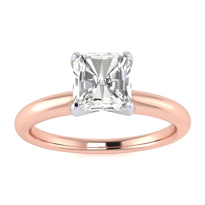 3/4 Carat Radiant Cut Diamond Solitaire Engagement Ring In 14K Rose Gold, I/J By SuperJeweler