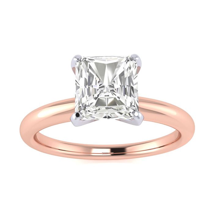 Natural, Earth-Mined Diamond. 1 Carat Radiant Cut Diamond Solitaire Engagement Ring in 14K Rose Gold, , I2 Clarity Enhanced, Size 5 by SuperJeweler