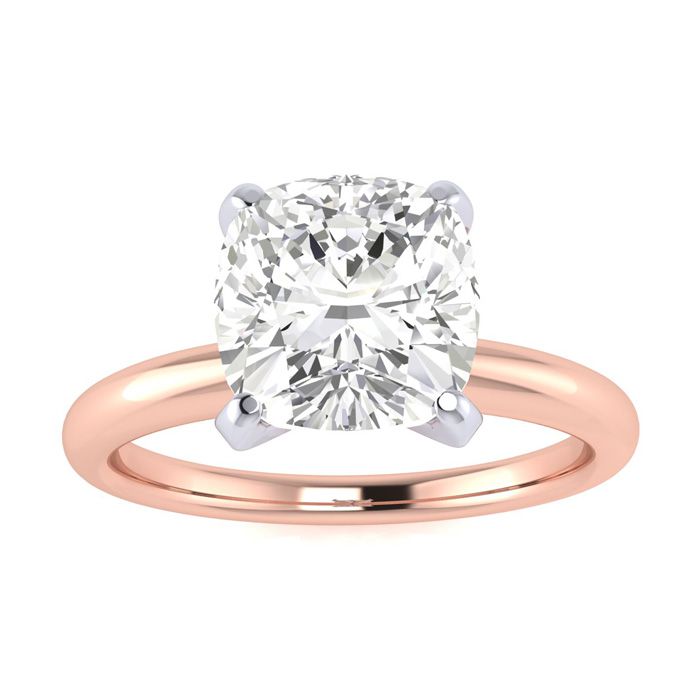 2 Carat Cushion Cut Diamond Solitaire Engagement Ring in 14K Rose Gold (  I1-I2 Clarity Enhanced)  Size 9 by SuperJeweler