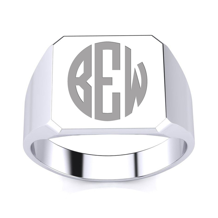 14K White Gold Men's Octagon 5.6 Gram Signet Ring w/ Free Custom Engraving, Size 7 by SuperJeweler