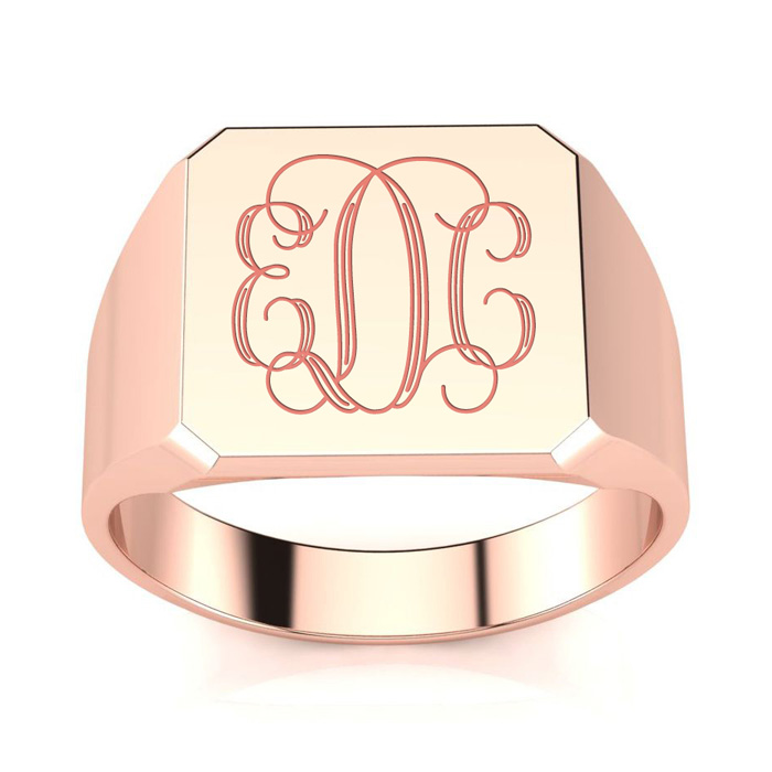 14K Rose Gold Men's Octagon 5.6 Gram Signet Ring w/ Free Custom Engraving, Size 7 by SuperJeweler