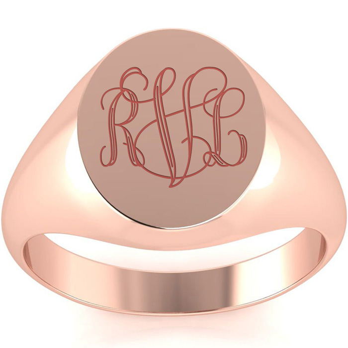 14K Rose Gold (4.7 g) Men's Oval Signet Ring w/ Free Custom Engraving, Size 7 by SuperJeweler