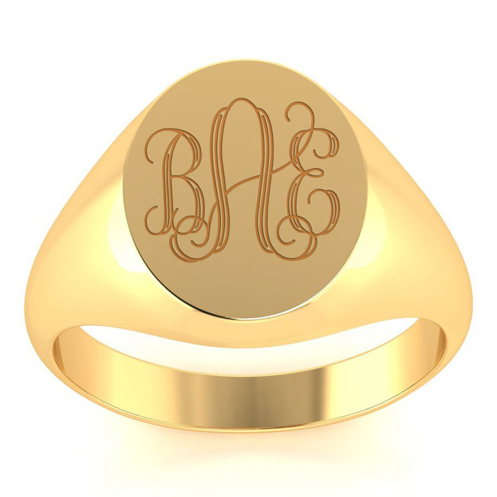 14K Yellow Gold (7.9 g) Men's Oval Signet Ring w/ Free Custom Engraving, Size 7 by SuperJeweler