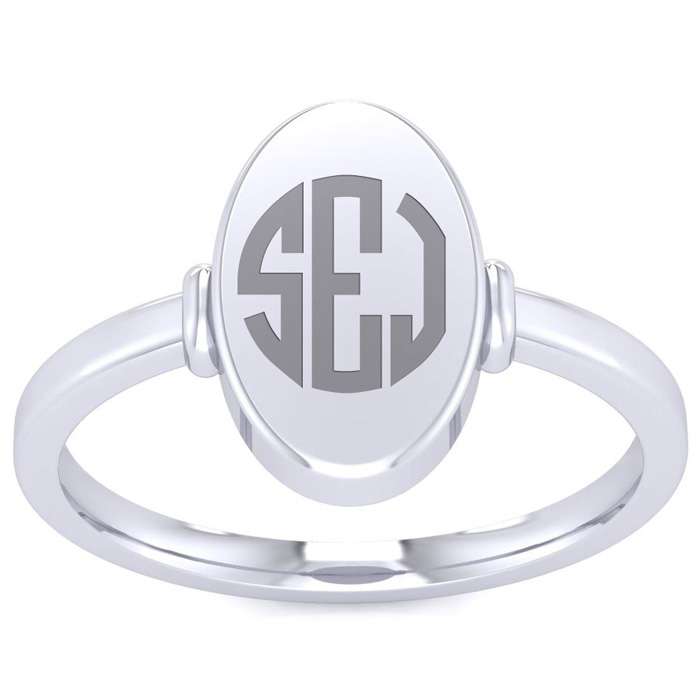 14K White Gold (2.2 g) Ladies Oval Signet Ring w/ Free Custom Engraving, Size 4 by SuperJeweler