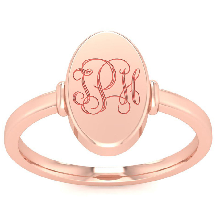 14K Rose Gold (2.2 g) Ladies Oval Signet Ring w/ Free Custom Engraving, Size 4 by SuperJeweler