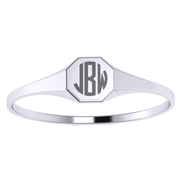 14K White Gold (2.2 g) Ladies Octagon Signet Ring w/ Free Custom Engraving, Size 4 by SuperJeweler