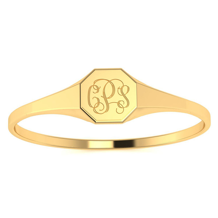 14K Yellow Gold (2.2 g) Ladies Octagon Signet Ring w/ Free Custom Engraving, Size 4 by SuperJeweler