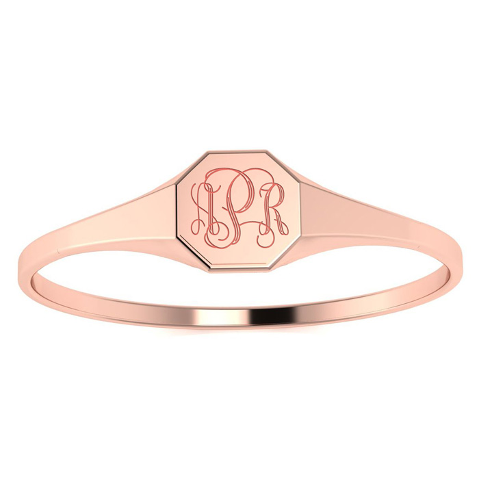 14K Rose Gold (2.2 g) Ladies Octagon Signet Ring w/ Free Custom Engraving, Size 4 by SuperJeweler