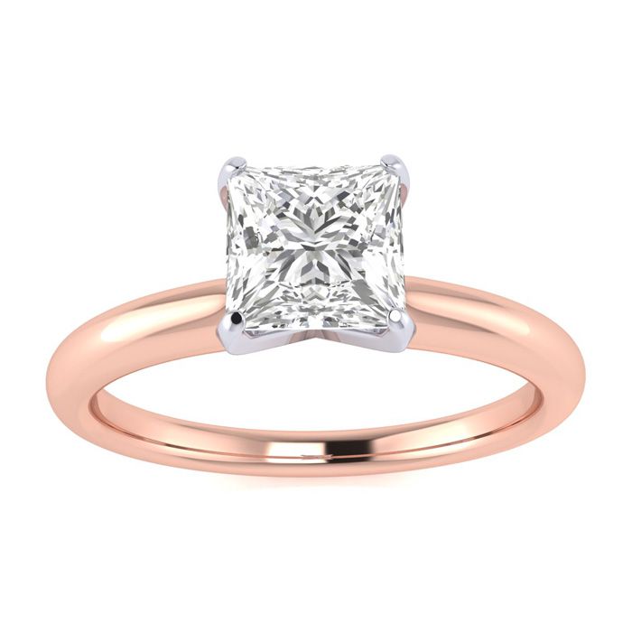 3/4 Carat Princess Cut Diamond Solitaire Engagement Ring in 14K Rose Gold, , Size 4 by SuperJeweler