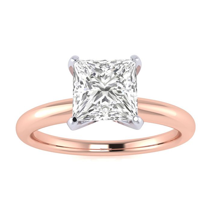 1 Carat Princess Cut Diamond Solitaire Engagement Ring in 14K Rose Gold, , Size 4 by SuperJeweler