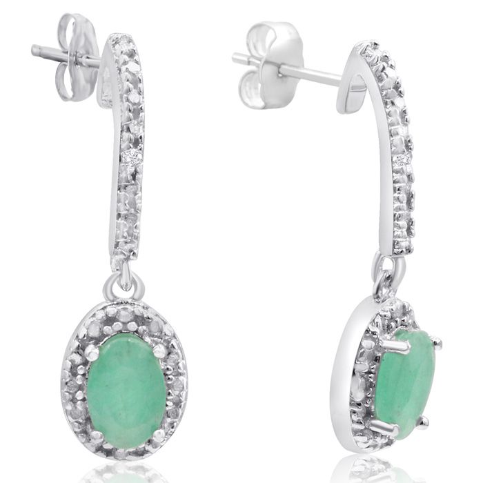 0.90 Carat Emerald Cut & Diamond Oval Drop Earrings in Sterling Silver,  by SuperJeweler