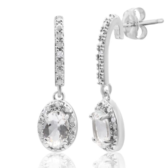 3/4 Carat Aquamarine & Diamond Oval Drop Earrings in Sterling Silver,  by SuperJeweler