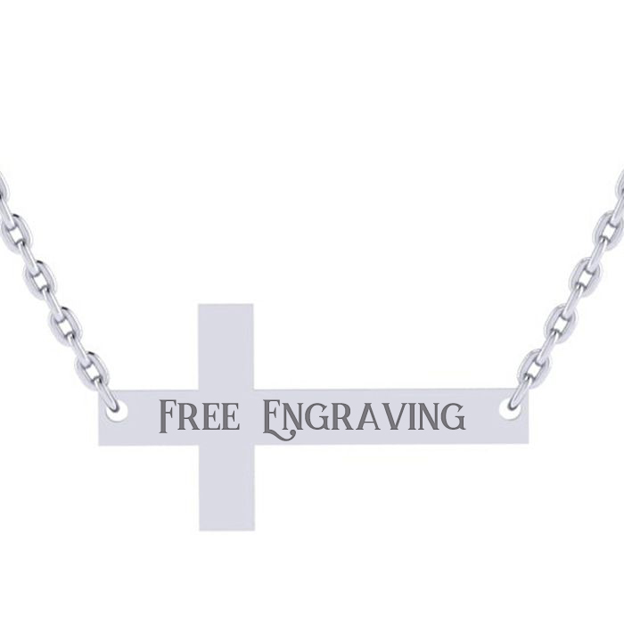 Sterling Silver Sideways Cross Necklace w/ Free Custom Engraving, 18 Inches by SuperJeweler