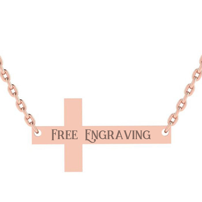 14K Rose Gold (1 gram) Over Sterling Silver Sideways Cross Necklace w/ Free Custom Engraving, 18 Inches by SuperJeweler