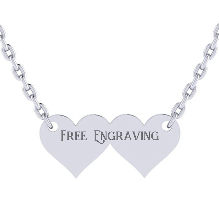 Sterling Silver Double Heart Initial Necklace w/ Free Custom Engraving, 18 Inches by SuperJeweler