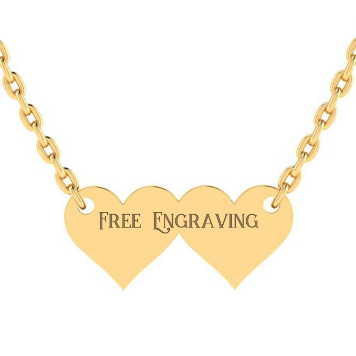 14K Yellow Gold (1 gram) Over Sterling Silver Double Heart Initial Necklace w/ Free Custom Engraving, 18 Inches by SuperJeweler
