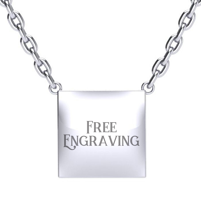 Sterling Silver Square Initial Necklace w/ Free Custom Engraving, 18 Inches by SuperJeweler