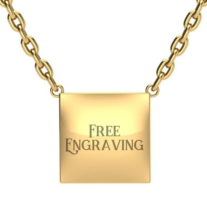 14K Yellow Gold (1.5 g) Over Sterling Silver Square Initial Necklace w/ Free Custom Engraving, 18 Inches by SuperJeweler