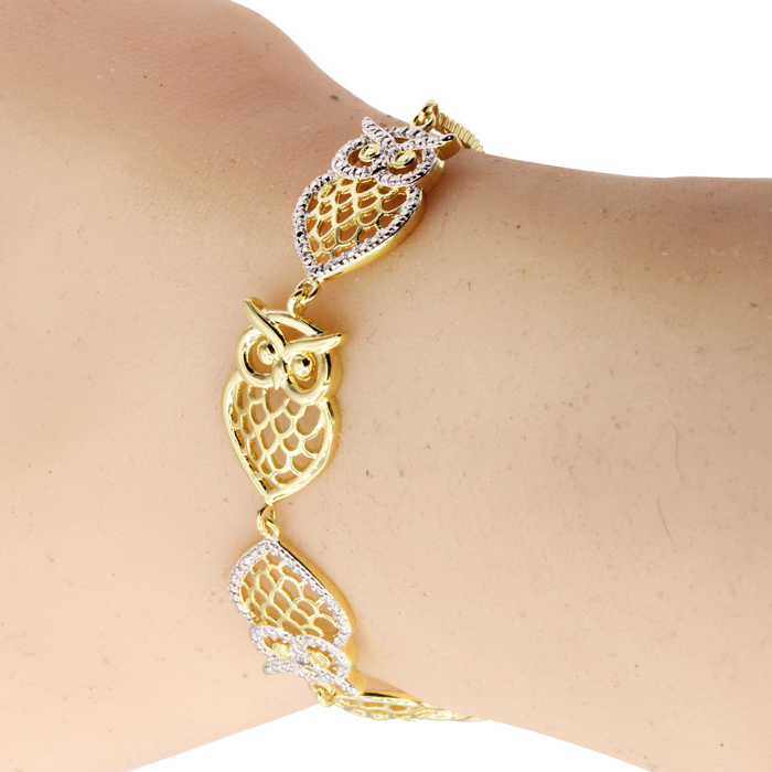 Diamond Accent Owl Bolo Bracelet in Yellow Gold (7.7 g) Overlay, 7-10 Inches, Slides to Adjust,  by SuperJeweler
