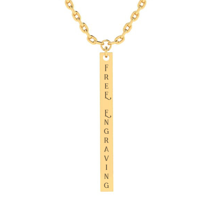 14K Yellow Gold (1 gram) Over Sterling Silver Vertical Bar Necklace w/ Free Custom Engraving, 18 Inches by SuperJeweler