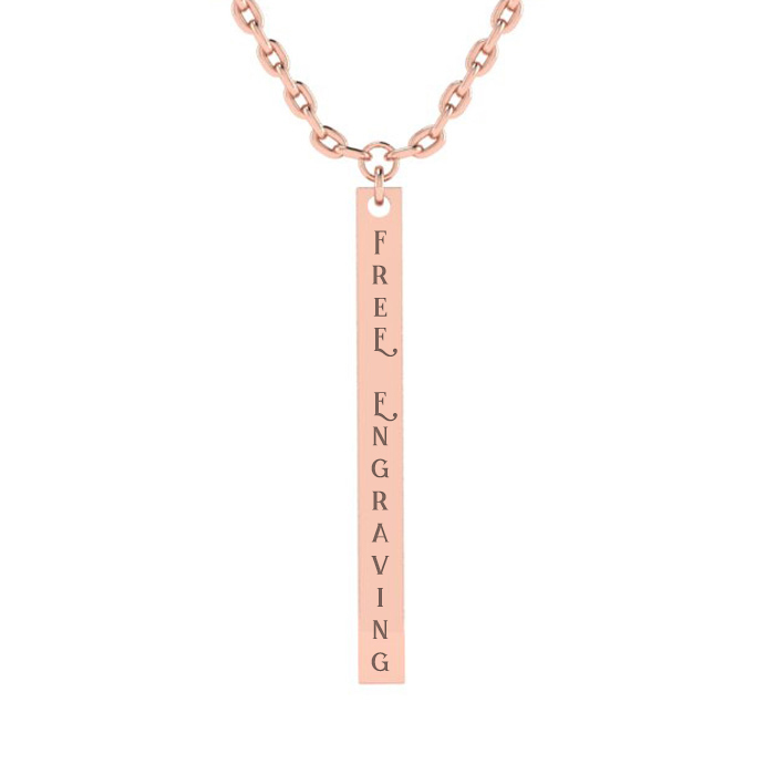 14K Rose Gold (1 gram) Over Sterling Silver Vertical Bar Necklace w/ Free Custom Engraving, 18 Inches by SuperJeweler