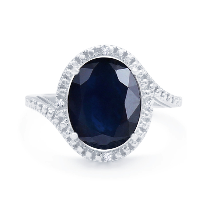 5 1/2 Carat Oval Shape Sapphire & Halo 4 Diamond Ring in Sterling Silver, , Size 4 by SuperJeweler