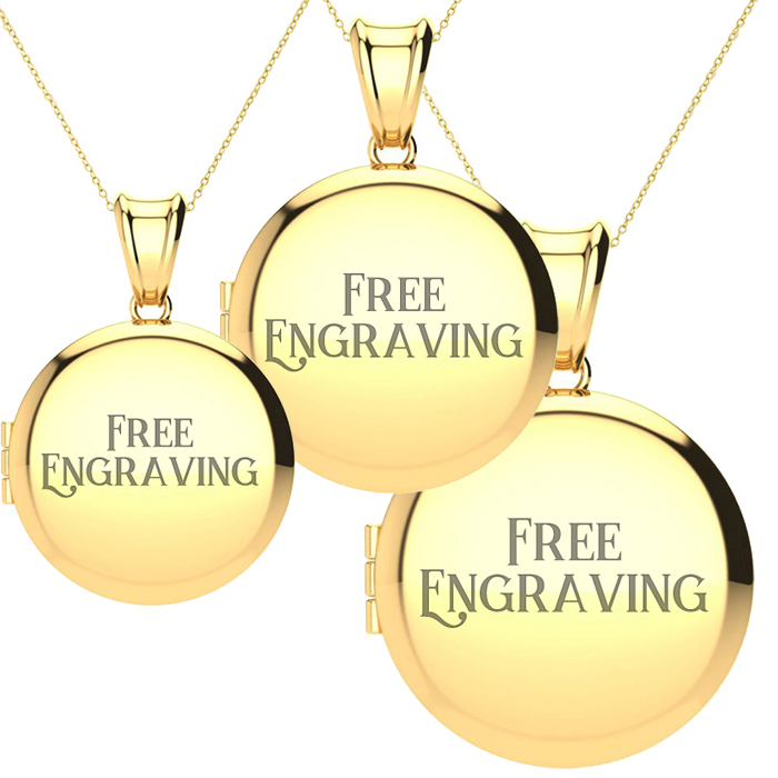 14K Yellow Gold (2.6 g) Small, Medium & Large Round Locket Necklace w/ Free Custom Engraving, 18 Inches, Can Hold Up To Two Pictures by SuperJeweler