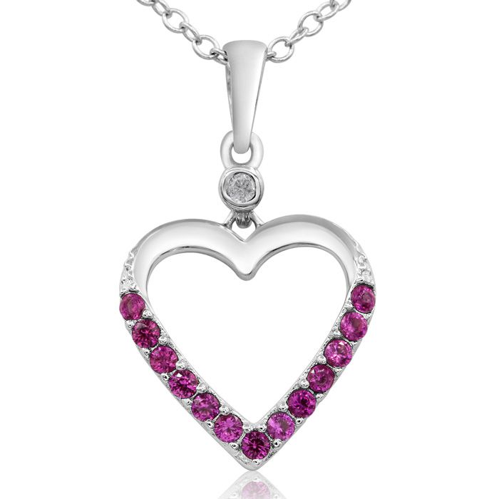 1/5 Carat Ruby & Diamond Heart Necklace in Sterling Silver, 18 Inches,  by SuperJeweler