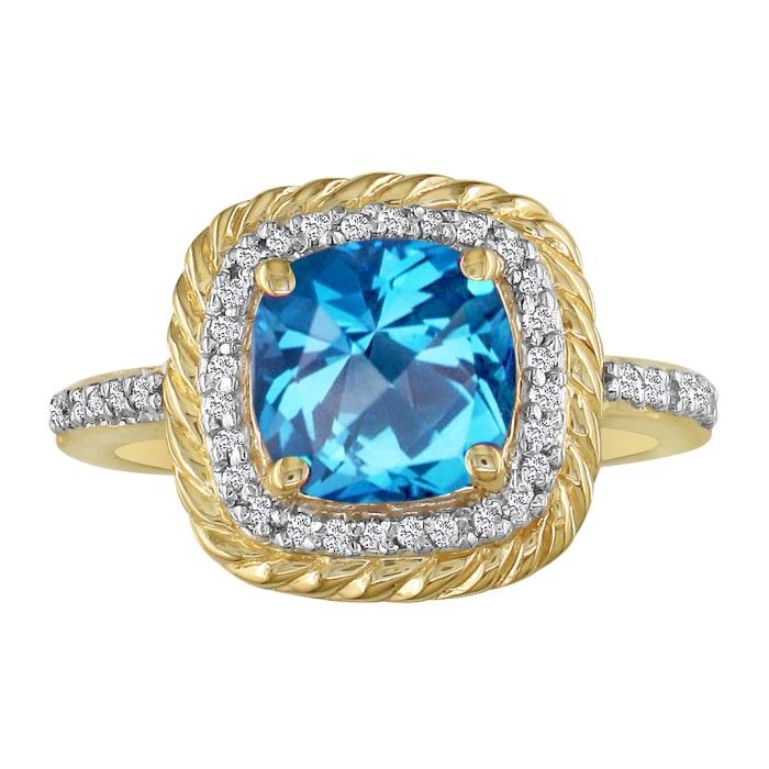 Rope Design Blue Topaz & Diamond Ring in 14k Yellow Gold (5.2 g), , Size 7 by SuperJeweler