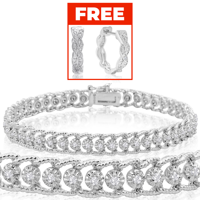 1 Carat Diamond Ropework Tennis Bracelet in Platinum Overlay, 7 Inches,  by SuperJeweler